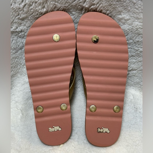 COACH Women's Size 9 B Zak Flip Flops Gold Signature Rubber Slides - Picture 7 of 10